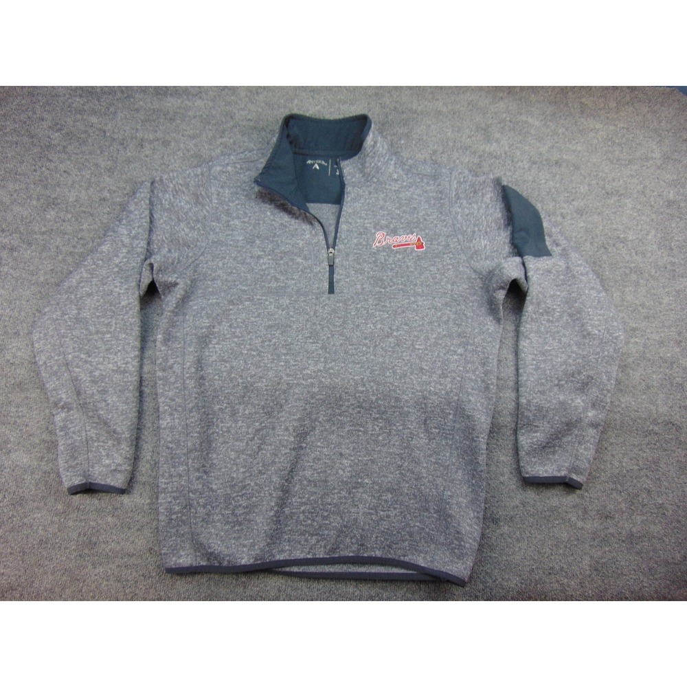 Atlanta Braves Pullover Mens Large 1/4 Zip Gray Heather Antigua Sporty MLB Gear - Picture 2 of 8